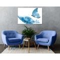 TABLEAU SUR TOILE – PLUME AVEC PAPILLON EN BLEU - TABLEAUX DE NATURES MORTES - TABLEAUX