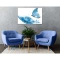 CANVAS PRINT FEATHER WITH A BUTTERFLY IN BLUE DESIGN - STILL LIFE PICTURES - PICTURES