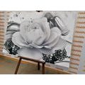 CANVAS PRINT LUXURY ROSE WITH AN ABSTRACTION IN BLACK AND WHITE - BLACK AND WHITE PICTURES - PICTURES