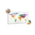 DECORATIVE PINBOARD COLORED WORLD MAP IN ORIGAMI STYLE - PICTURES ON CORK - PICTURES