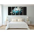 5-PIECE CANVAS PRINT DAISY ON A BLACK BACKGROUND - PICTURES FLOWERS - PICTURES