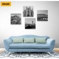 CANVAS PRINT SET HISTORIC CITIES IN BLACK AND WHITE - SET OF PICTURES - PICTURES