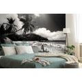 SELF ADHESIVE WALL MURAL BEACH ON THE ISLAND OF SEYCHELLES IN BLACK AND WHITE - SELF-ADHESIVE WALLPAPERS - WALLPAPERS