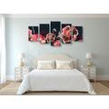 5-PIECE CANVAS PRINT RED POPPIES ON A BLACK BACKGROUND - PICTURES FLOWERS - PICTURES