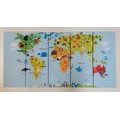 5-PIECE CANVAS PRINT CHILDREN'S WORLD MAP WITH ANIMALS - CHILDRENS PICTURES - PICTURES