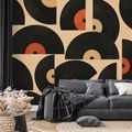 TAPETE RETRO-VINYLPLATTEN AUF BEIGEM HINTERGRUND - MUSIK FOTOTAPETEN - TAPETEN