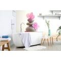 SELF ADHESIVE WALL MURAL BALANCING STONES AND PINK FLOWERS - SELF-ADHESIVE WALLPAPERS - WALLPAPERS