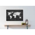 CANVAS PRINT WORLD MAP ON WOOD IN BLACK AND WHITE - PICTURES OF MAPS - PICTURES