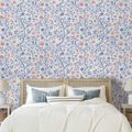 SAMOLEPÍCÍ TAPETA MODRÉ A RŮŽOVÉ KVĚTINOVÉ VĚTVIČKY - VZOROVANÉ TAPETY - TAPETY