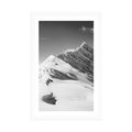 POSTER MIT PASSEPARTOUT SCHNEEBEDECKTE BERGE IN SCHWARZ-WEISS - SCHWARZ-WEISS - POSTER