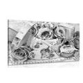 CANVAS PRINT ROMANTIC VINTAGE STYLE IN BLACK AND WHITE - BLACK AND WHITE PICTURES - PICTURES