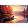 CANVAS PRINT A BOAT IN A CALM SUNRISE - PICTURES LAKES - PICTURES