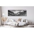 CANVAS PRINT MAJESTIC MOUNTAINS WITH A LAKE IN BLACK AND WHITE - BLACK AND WHITE PICTURES - PICTURES