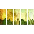 5-PIECE CANVAS PRINT GREEN ASYMMETRICAL TREES - PICTURES OF NATURE AND LANDSCAPE - PICTURES