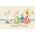 CANVAS PRINT RETRO LADIES WITH UMBRELLAS - VINTAGE AND RETRO PICTURES - PICTURES