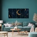 5-TEILIGES WANDBILD GOLDENER MOND ZWISCHEN STERNBILDERN - WANDBILDER MOND - BILDER