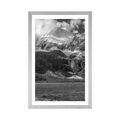 AFFICHE AVEC MONTURE PAYSAGE DE MONTAGNE MAJESTUEUX EN NOIR ET BLANC - NOIR ET BLANC - AFFICHES