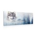 CANVAS PRINT WOLF IN A SNOWY LANDSCAPE - PICTURES OF ANIMALS - PICTURES