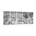 5-PIECE CANVAS PRINT BLACK AND WHITE COAST OF ITALY - BLACK AND WHITE PICTURES - PICTURES