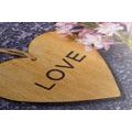 CANVAS PRINT WOODEN HEART WITH AN INSCRIPTION: LOVE - PICTURES WITH INSCRIPTIONS AND QUOTES - PICTURES