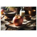 WANDBILD APFEL AUF HOLZTISCH - BILDER VON ESSEN UND GETRÄNKEN - BILDER