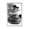 POSTER SPA STONES AND AN ORCHID IN BLACK AND WHITE - BLACK AND WHITE - POSTERS
