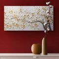 TABLEAU SUR TOILE – ARBRE AVEC FLEURS BLANC-DORÉ - TABLEAUX - 🔥 VENTE TOTALE