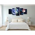 5-PIECE CANVAS PRINT PLANET EARTH AND A RED MOON - PICTURES OF SPACE AND STARS - PICTURES