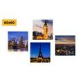 CANVAS PRINT SET NIGHT CITIES - SET OF PICTURES - PICTURES