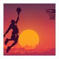 WANDBILD SLAM DUNK BEI SONNENUNTERGANG - BILDER VON MENSCHEN - BILDER