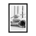 POSTER WITH MOUNT MEDITATION AND WELLNESS STILL LIFE IN BLACK AND WHITE - BLACK AND WHITE - POSTERS