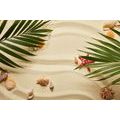 SELF ADHESIVE WALL MURAL SEASHELLS UNDER PALM LEAVES - SELF-ADHESIVE WALLPAPERS - WALLPAPERS