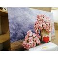CANVAS PRINT BOUQUET OF PINK CARNATIONS IN A BASKET - PICTURES FLOWERS - PICTURES