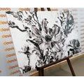 CANVAS PRINT PAINTED SUMMER FLOWERS IN BLACK AND WHITE - BLACK AND WHITE PICTURES - PICTURES