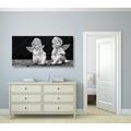 CANVAS PRINT PAIR OF SMALL ANGELS IN BLACK AND WHITE - BLACK AND WHITE PICTURES - PICTURES