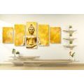 5-TEILIGES WANDBILD GOLDENE BUDDHA-STATUE - BILDER MIT FENG SHUI-MOTIVEN - BILDER