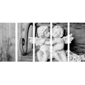 5-PIECE CANVAS PRINT ANGEL STATUES ON A BENCH IN BLACK AND WHITE - BLACK AND WHITE PICTURES - PICTURES