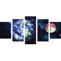 5-PIECE CANVAS PRINT PLANET EARTH AND A RED MOON - PICTURES OF SPACE AND STARS - PICTURES