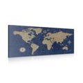 CANVAS PRINT WORLD MAP WITH A COMPASS IN RETRO STYLE ON A BLUE BACKGROUND - PICTURES OF MAPS - PICTURES