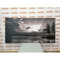 CANVAS PRINT REFLECTION OF A MOUNTAIN LAKE IN BLACK AND WHITE - BLACK AND WHITE PICTURES - PICTURES