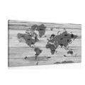 CANVAS PRINT BLACK AND WHITE MAP ON A WOODEN BASE - PICTURES OF MAPS - PICTURES