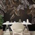 TAPET FRUNZE AURII ELEGANTE PE FUNDAL ÎNCHIS - TAPETE FRUNZE - TAPETURI