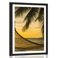 AFFICHE AVEC MONTURE HAMAC SUR LA PLAGE - NATURE - AFFICHES