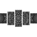 5-PIECE CANVAS PRINT MANDALA WITH AN ABSTRACT PATTERN IN BLACK AND WHITE - BLACK AND WHITE PICTURES - PICTURES