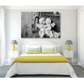 CANVAS PRINT STATUES OF ANGELS ON A BENCH IN BLACK AND WHITE - BLACK AND WHITE PICTURES - PICTURES