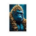 POSTER BLAU-GOLDENER GORILLA - HERRSCHER DES TIERREICHS - POSTER