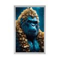 POSTER BLAU-GOLDENER GORILLA - HERRSCHER DES TIERREICHS - POSTER