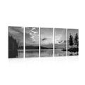 IMPRESSION SUR TOILE EN 5 PARTIES REFLET DE LAC DE MONTAGNE EN NOIR ET BLANC - IMPRESSIONS SUR TOILE NOIR ET BLANC - IMPRESSION SUR TOILE