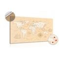 DECORATIVE PINBOARD INTERESTING BEIGE MAP OF THE WORLD - PICTURES ON CORK - PICTURES