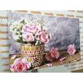 CANVAS PRINT CARNATION FLOWERS IN A MOSAIC POT - PICTURES FLOWERS - PICTURES